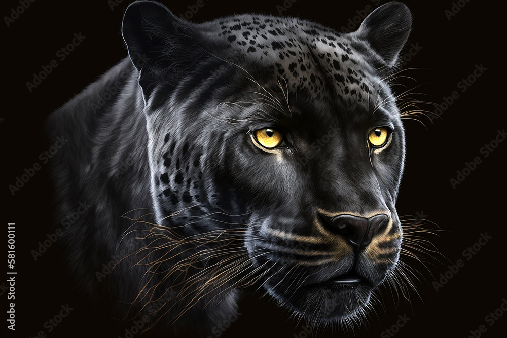 black panther face on black background. Generative AI