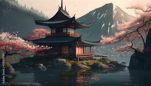 idyllic landscape of japan, generative ai