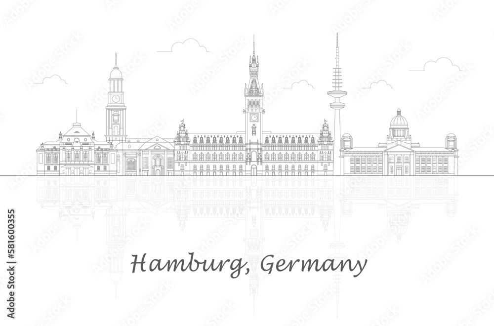 Outline Skyline panorama of city of Hamburg, Germany  - vector illustration