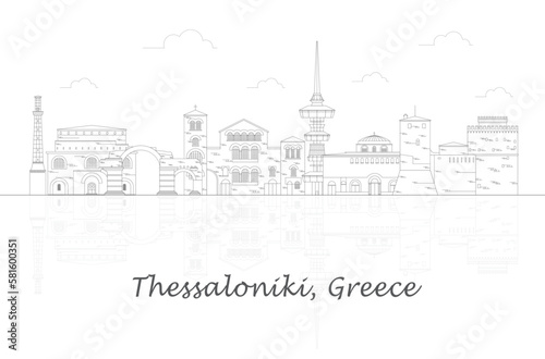 Outline Skyline panorama of city of Thessaloniki, Greece - vector illustration