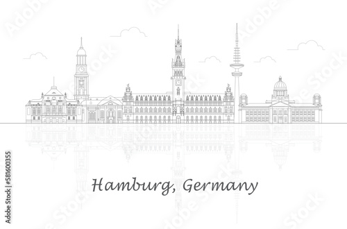 Outline Skyline panorama of city of Hamburg, Germany - vector illustration