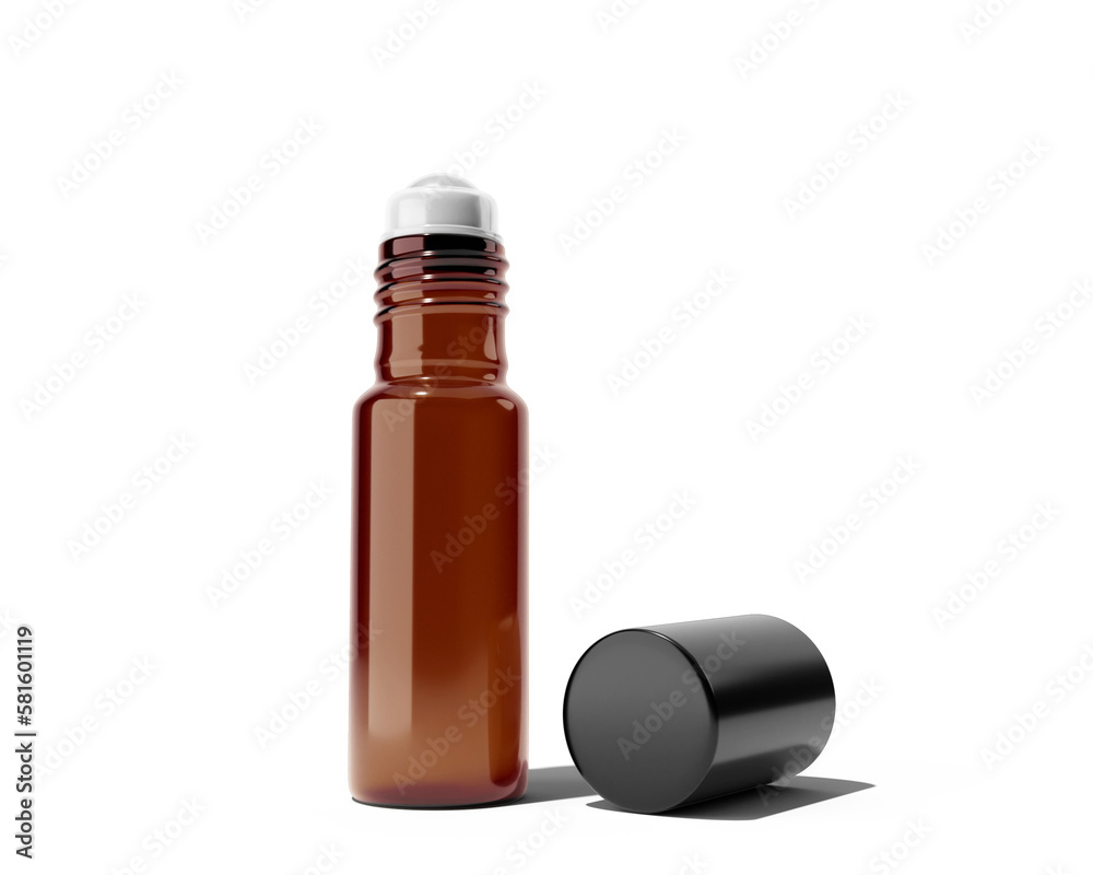 Clear Brown Roll On Glass Bottle isolated on transparent background, prepared for mockup, 3D render. Clear Brown Roll On Glass Bottle isolated on transparent background, prepared for mockup, 3D render.