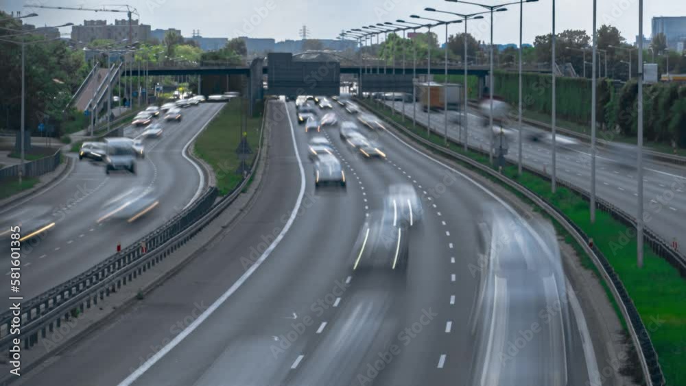 Time lapse of heavy traffic on north part of Warsaw road ring Time lapse of heavy traffic on north part of Warsaw road ring