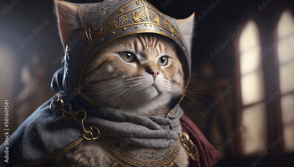 Cat in a medieval costume. Generative AI. Cat in a medieval costume. Generative AI.