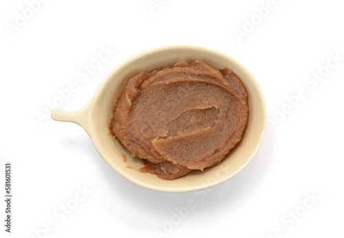 Fotografie Smeared chestnut puree in a bowl isolated on white