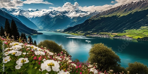 A gorgeous summer view of Zell am See, Pinzgau, Salzburg, Generative AI photo