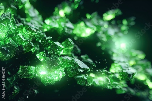 texture de pierre précieuse ou cristaux verts lumineux magiques sur fond sombre