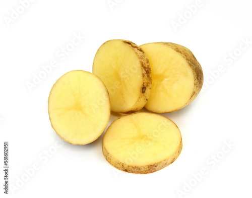 peeled sliced potato isolated on white background cutout