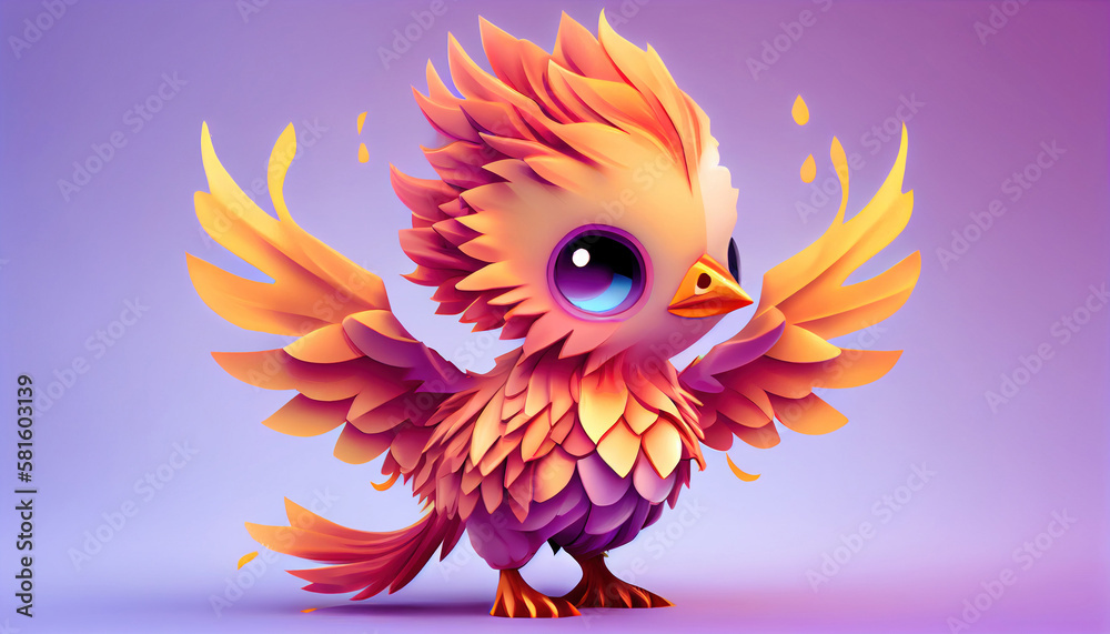Fototapeta premium 3D Illustration of cute phoenix. Generative AI. 
