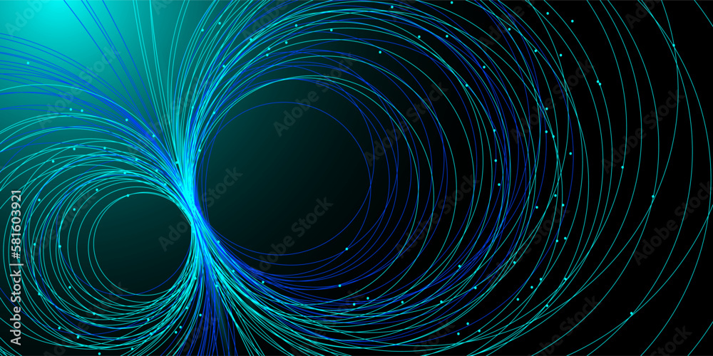 Technological background, neural networks, big data, artificial intelligence. Chaotically flying circles and dots on a blue background. Vector background - obrazy, fototapety, plakaty 