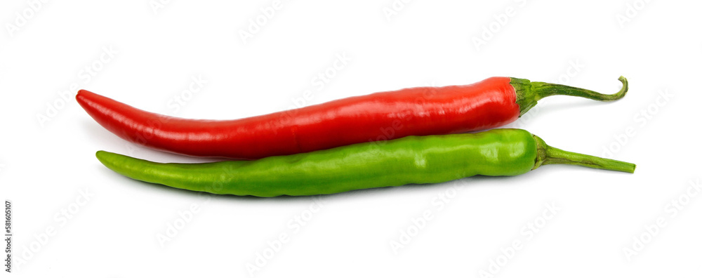 Red and green hot chili pepper isolated