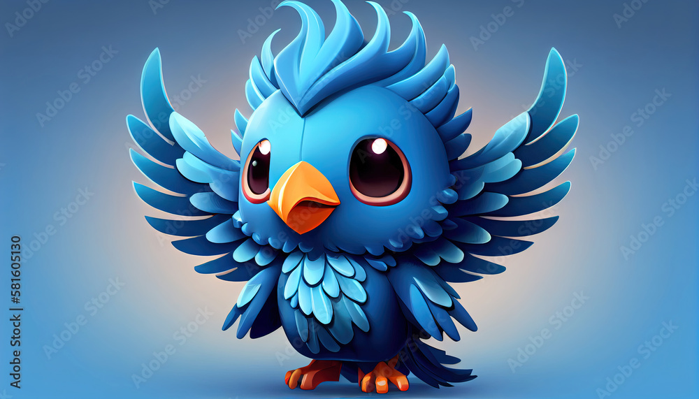Illustration of cute blue phoenix. Generative AI.