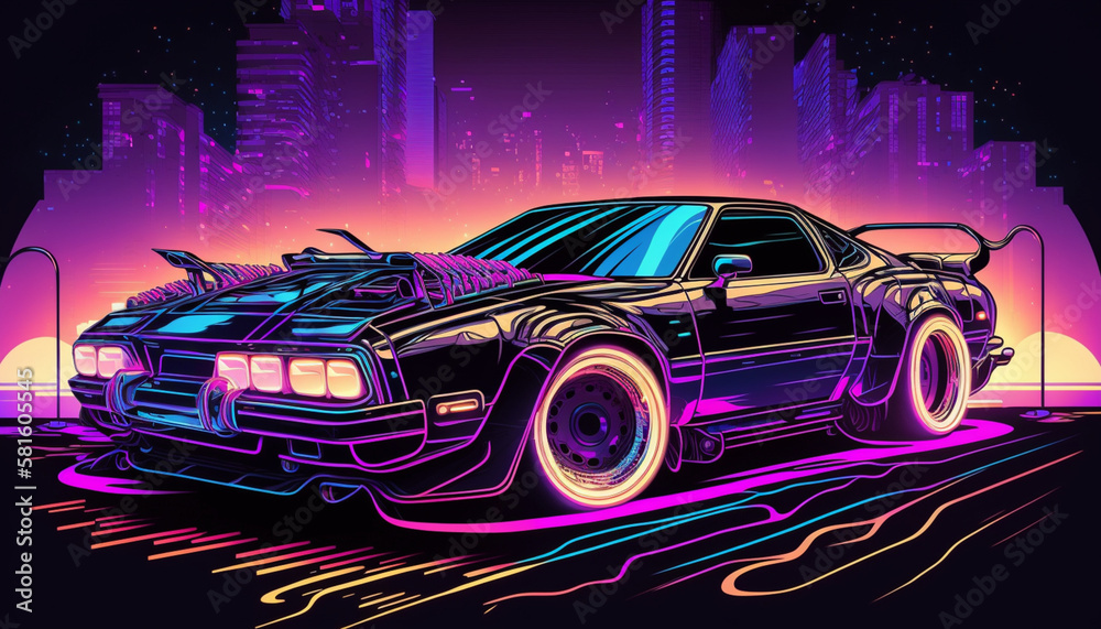 Cyberpunk Futuristic retro wave synth wave city sports