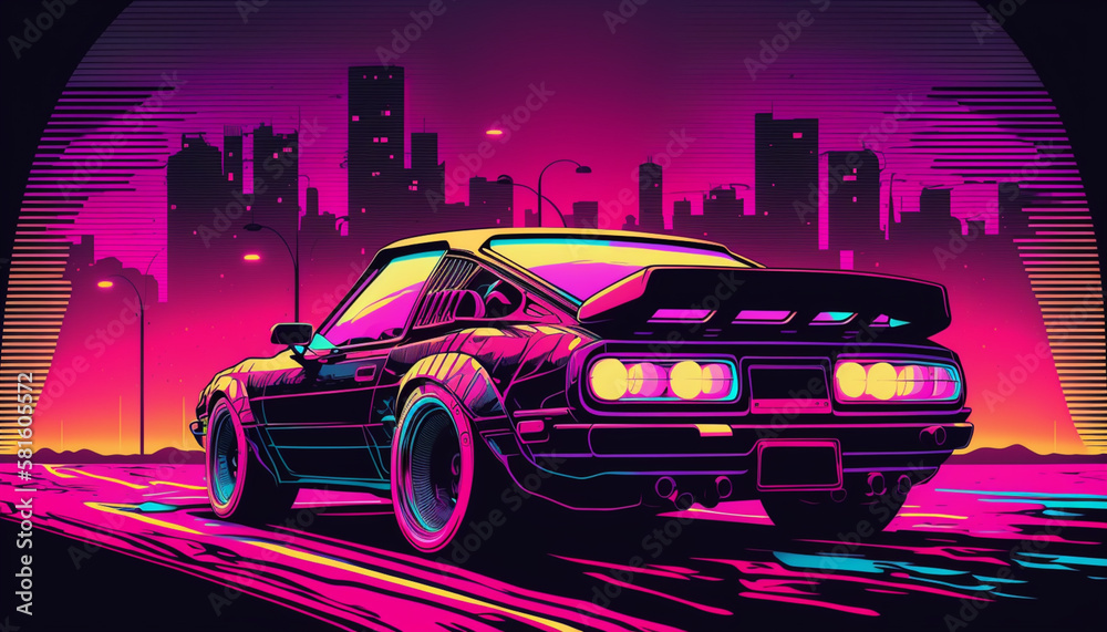 Cyberpunk Futuristic retro wave synth wave city sports