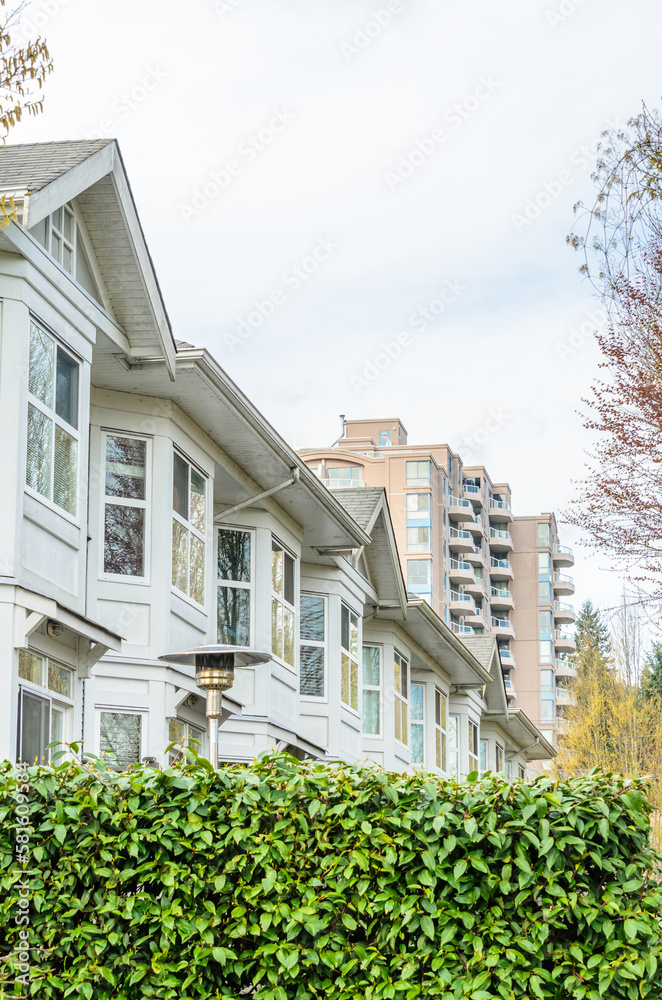 Modern apartment buildings in Richmond, British Columbia, Canada.