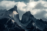 Sun Rays Hitting Cliff Face of Mirador Los Cuernos, Torres Del Paine, Patagonia, Chile