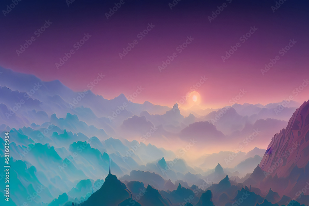 abstract painting of sunset in the mountains