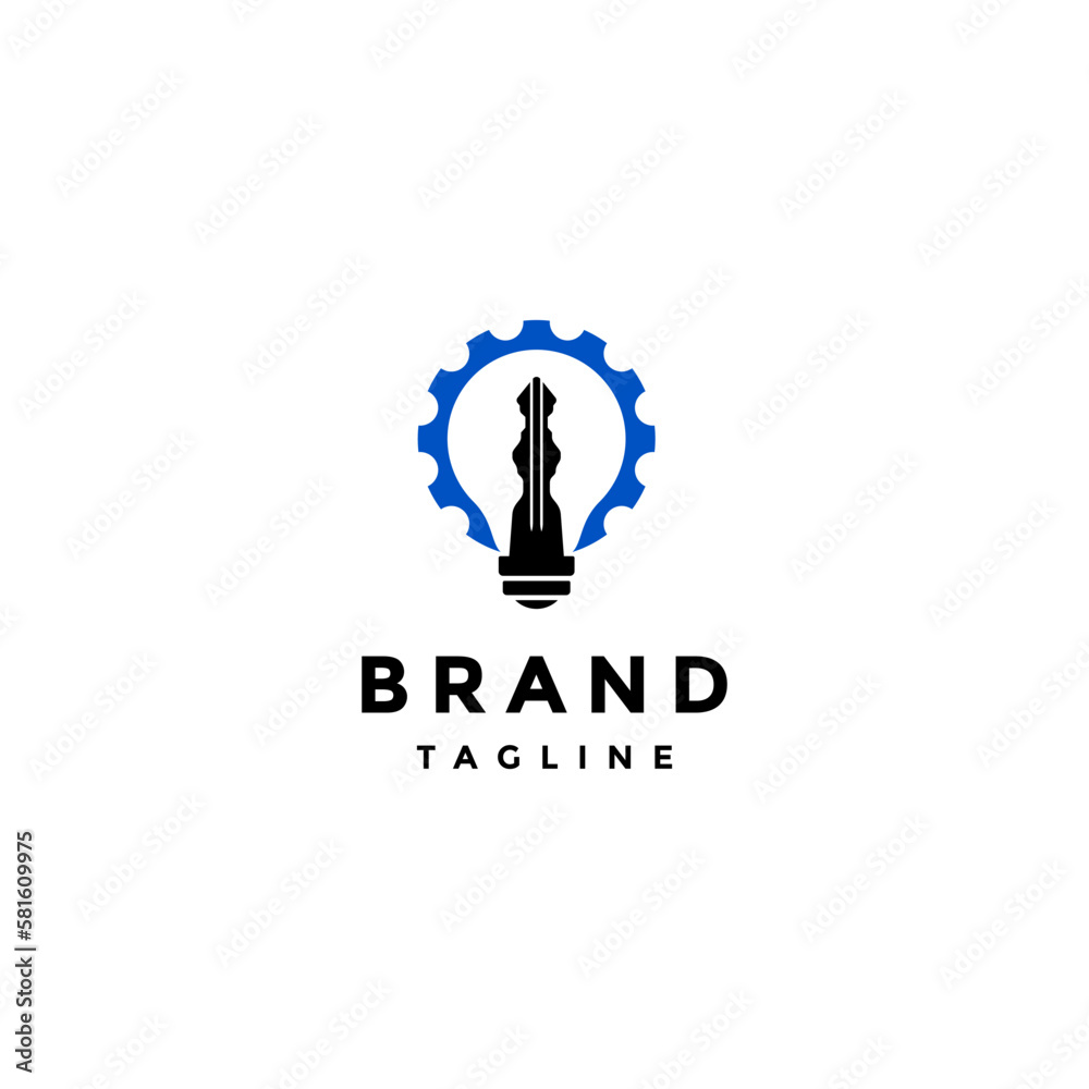 Gear Lamp Key In One Icon Logo Design. Automotive Industry Design Symbol In Gear Lamp And Key Icon.