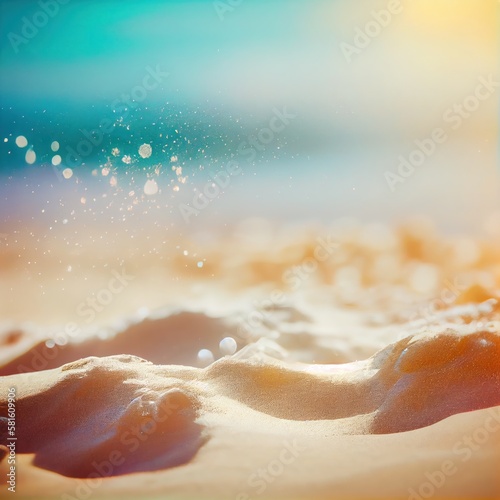 Summer beach. Beautiful sandy beach and soft blue ocean wave. Tropical sea background. marine summer background. generative ai