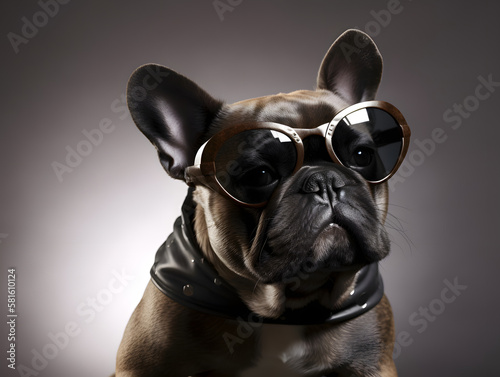 French bulldog wearing sunglasses. Clean background © sofoklis