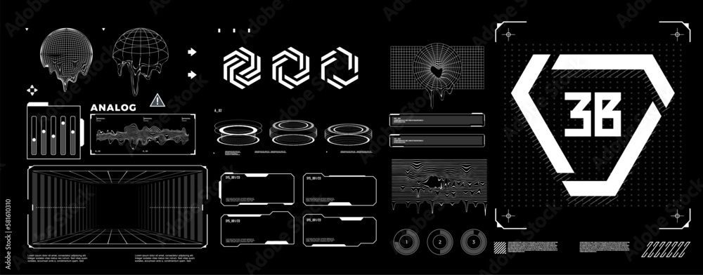 futuristic shape element HUD, GUI, Science fiction, cyberpunk, retrofuturism, concept, vaporwave abstract element.