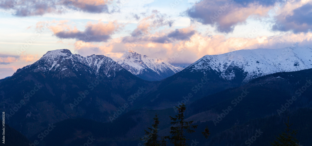 Sunset over the winter Tatra Mountains