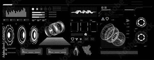 futuristic shape element HUD, GUI, Science fiction, cyberpunk, retrofuturism, concept, vaporwave abstract element.