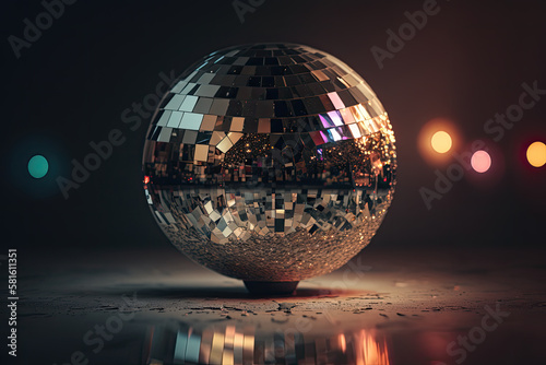 disco ball on a black background created with Generative AI technology