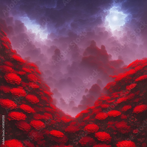 Mountain full of red flowers 