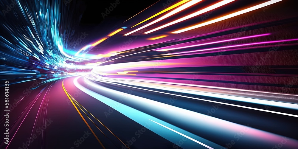 Car motion trails. Speed light streaks background with blurred fast moving light effect. Racing