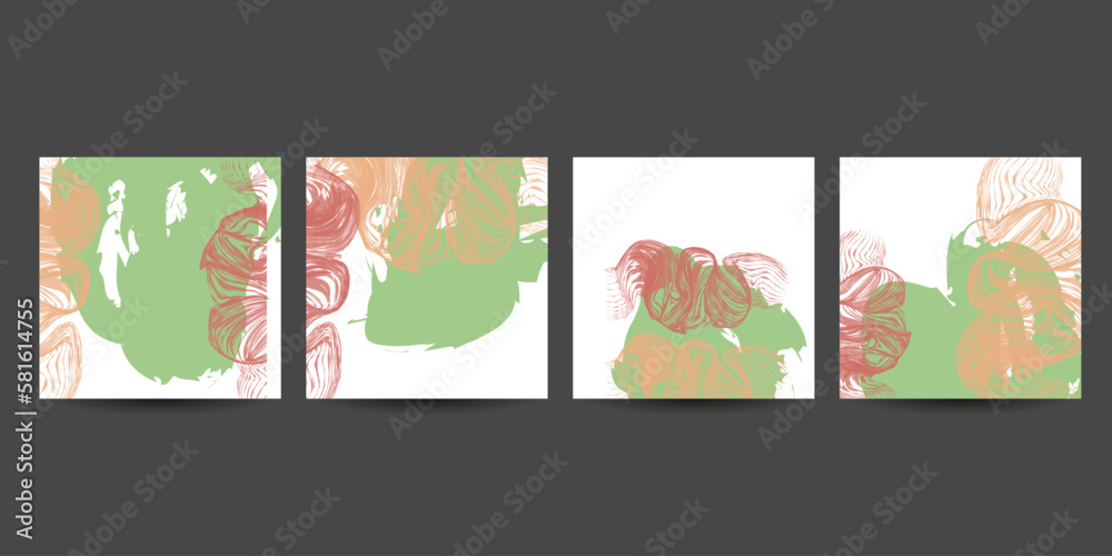 Collection of postcards in gentle pastel colors creative floral artistic cards. hand drawn textures. Art vector