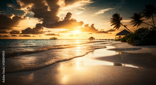 landscape with sea sunset on beach, beautiful sunset on the beach
