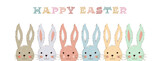 Cute easter rabbits in pastel color hand drawing banner illustration