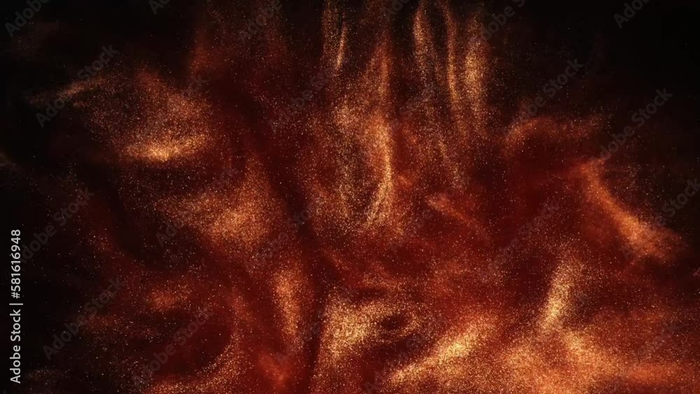 Ember gold particles. Gold ink on black background