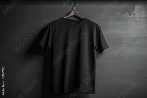 Black t-shirt hanging in the room with Ai Generative technology © YandiDesigns