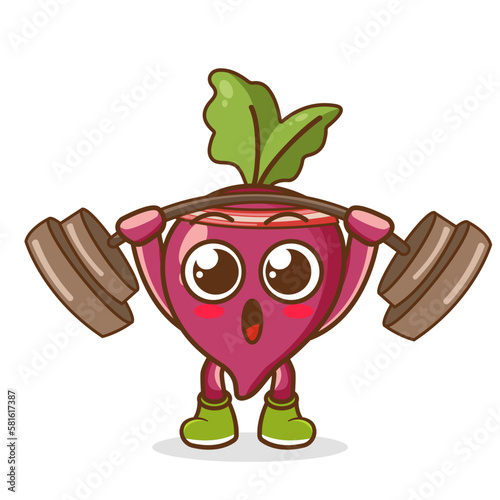 beetroot lifting the barbell character. cartoon mascot vector