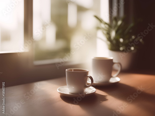 Cups of tea near a window, Designed with the help of AI