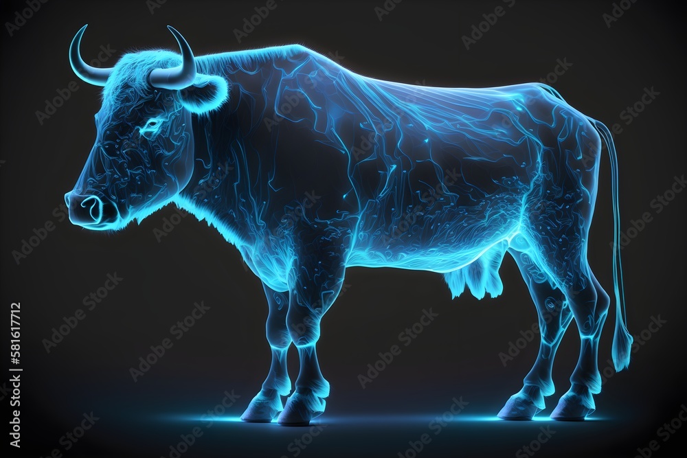 Animals cow on black background