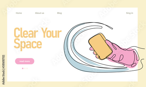 Home cleaning service landing page design concept, illustration of janitors with cleaning tools. Vector illustration