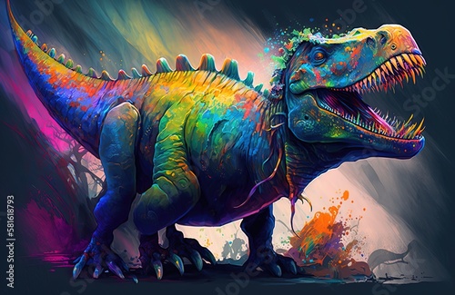 A Vibrant Commotion in Prehistoric Times  The Brilliantly Colored Dinosaur Drawing Generative AI