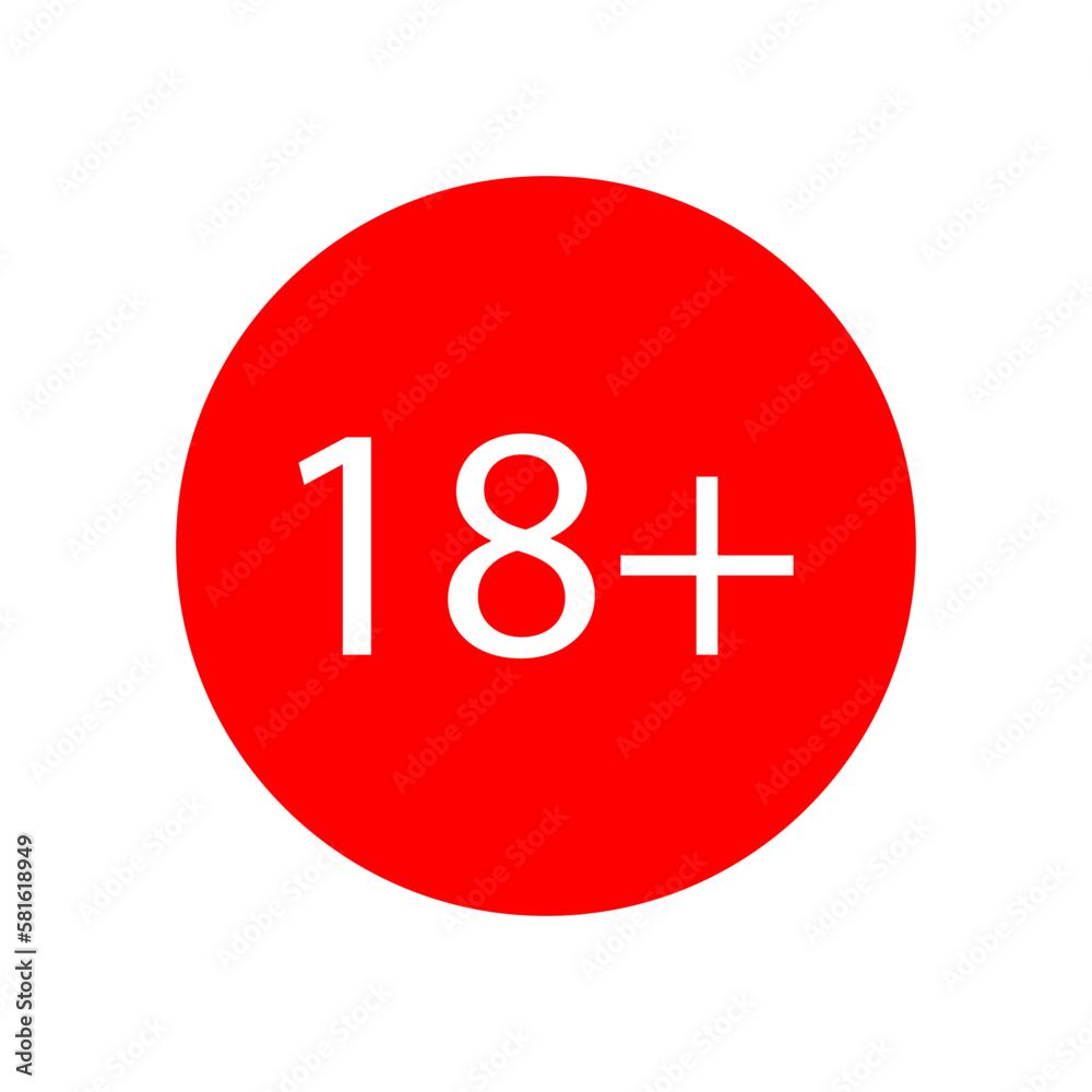 Red circle 18 plus. Sign forbidden. Vector illustration. Red circle 18 plus. Sign forbidden. Vector illustration.