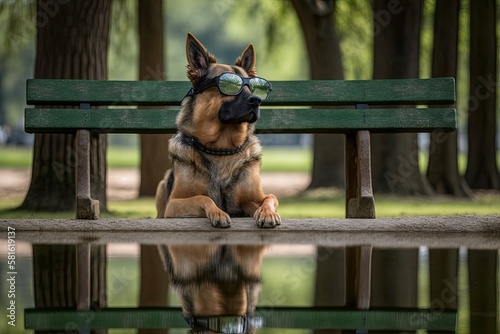 Fashionable Dog with Mirrored Sunglasses Enjoying Nature, generative AI