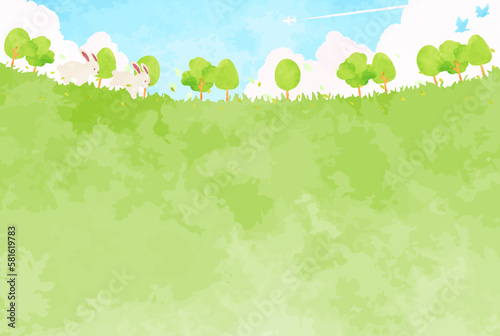 のどかな緑の風景イラスト