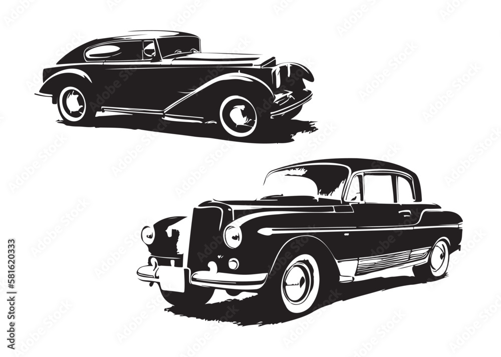 Vintage Car Vector Collection, Car Illustration Set