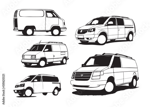 White Van Vector Illustration Set  Van Drawing Collection