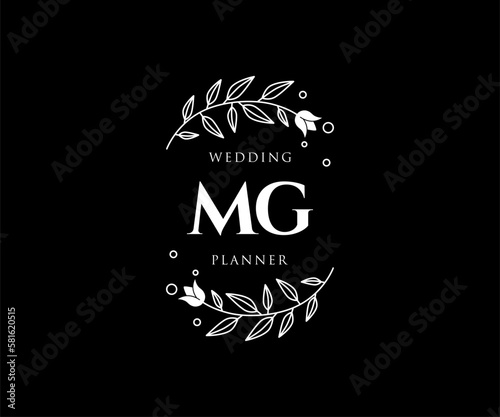 MG Initials letter Wedding monogram logos collection, hand drawn modern minimalistic and floral templates for Invitation cards, Save the Date, elegant identity for restaurant, boutique, cafe in vector