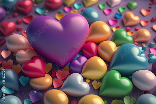 An arrangement of multicolored hearts in an image photo