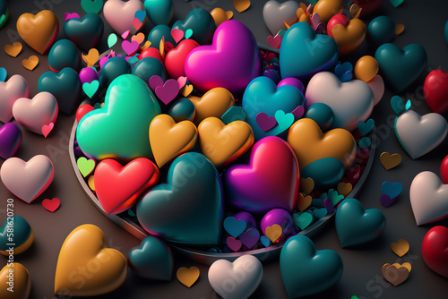 A render of multiple hearts in different colors