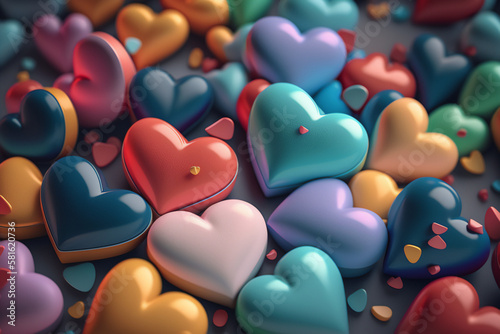Illustration of many different colored hearts in a pile photo
