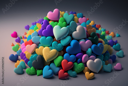 A render of a multitude of colorful hearts photo